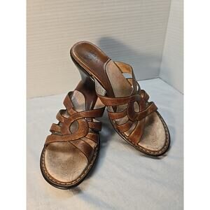 Sofft Womens Shoe Sandal Size 8 1/2 M Brown Leather Open Toe Slide‎ Heel